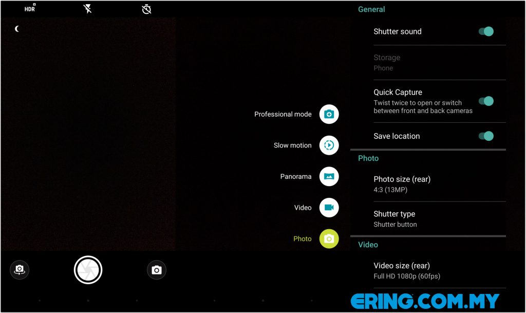 Antaramuka kamera Moto Z turut hadir dengan mod profesional / manual.